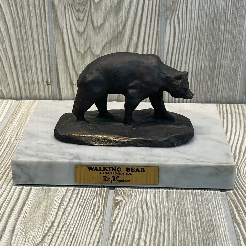 Philip R. Goodwin Walking Bear Limited Edition Sculpture on Marble Base